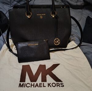Michael Kors Black Tote with Gold-Tone Accents And Wallet